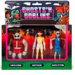 Super7 Ghosts n Goblins 3 3/4-Inch ReAction Figure Pack B - Unicorn", " Arthur in Underwear", " Skeleton