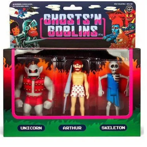 Super7 Ghosts n Goblins 3 3/4-Inch ReAction Figure Pack B - Unicorn", " Arthur in Underwear", " Skeleton